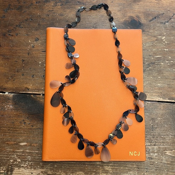 HERMÈS Buffalo Horn Necklace Brown Tortoise Shell LONG RARE bead dangle $1500RP! - Picture 4 of 16